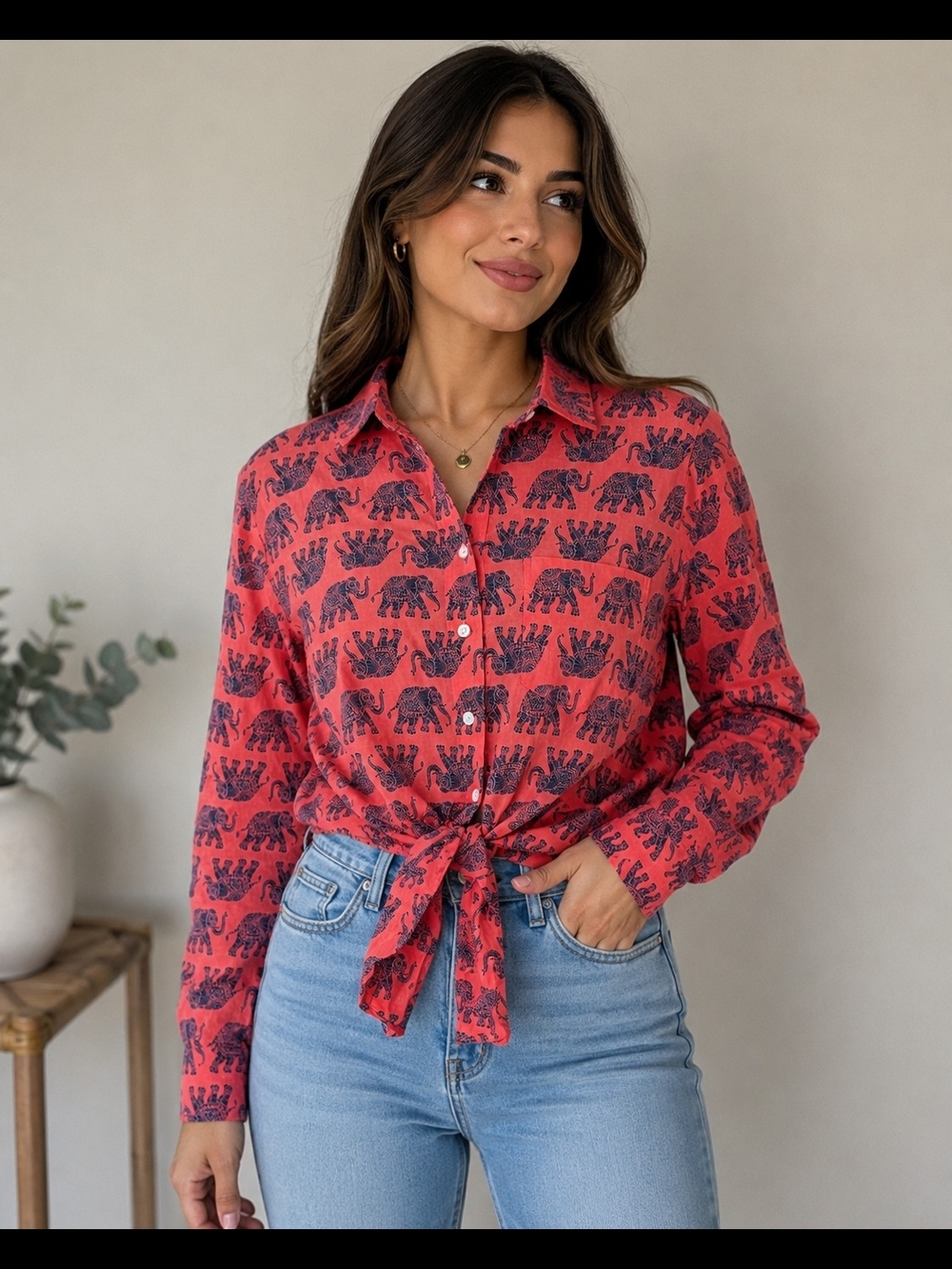 J.Crew Elephant Print Cotton Button-Up Shirt